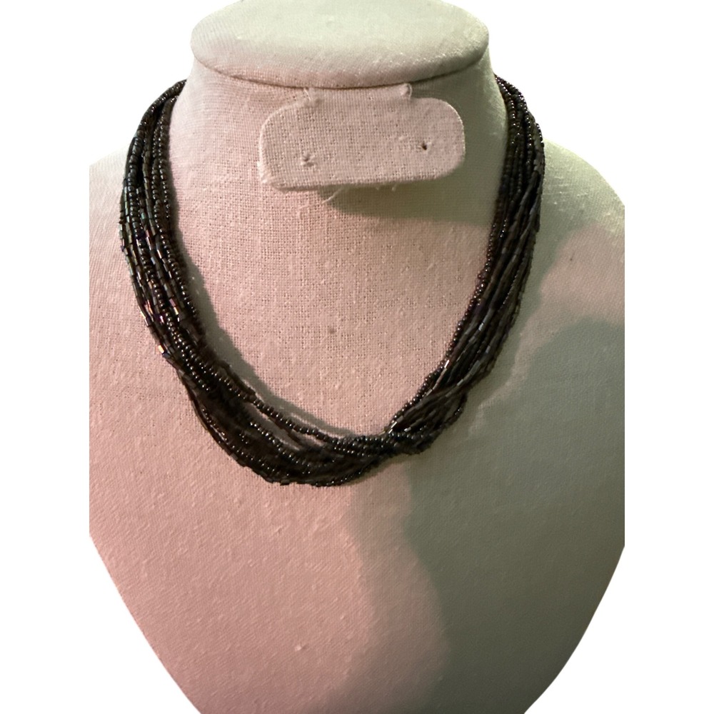 Multi Strand Iridescent Seed Bead Necklace Oil Slick Bronze Statement Boho